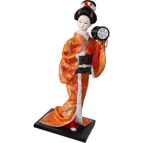 12inch Japanese Kimono Geisha Doll Kokeshi Kimono Doll Vintage Handicraft Home Decoration Orange Clothes