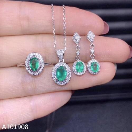 KJJEAXCMY boutique jewelry 925 sterling silver inlaid Natural emerald ring necklace earrings womens suit support detection