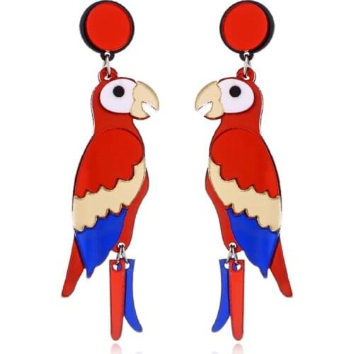 Women Fashion Bright Acrylic Parrot Bird Drop Earrings Stand Out Fashion Jewelry