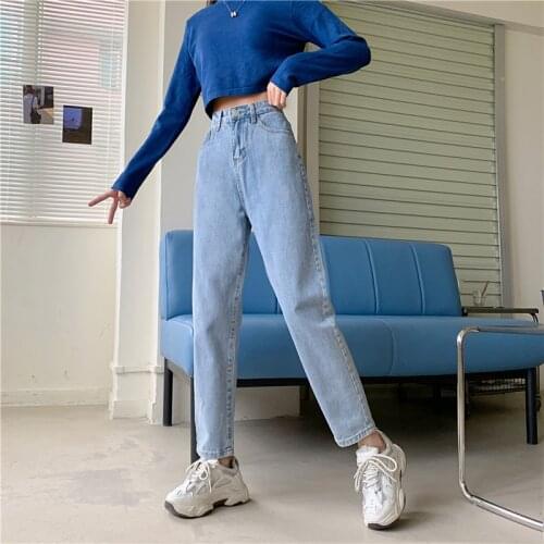 2021 Spring High Waisted Jeans for Women Straight Leg Denim Pants Bottom Vintage Streetwear Fashion Clothes Blue Black