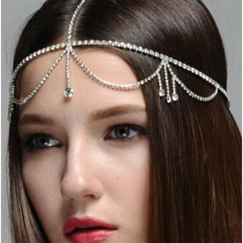 New Luxury Boho Bridal Head Chain Jewelry Crystal Forehead Hair Accesories for Women Wedding Rhinestone Head Pieces Headdress