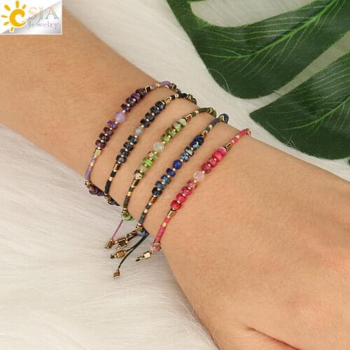 CSJA Miyuki Bracelet for Women Natural Gem Beaded Bracelet Lapis Lazuli Bangle Purple Crystal Handmade Braided Pulseras S569