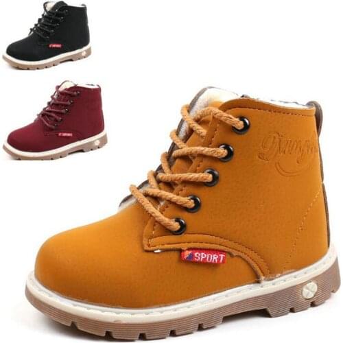 2020 Winter Childrens Snow Boots Plush Warm Casual Boys Non-Slip Martin Boots Fashion Girls Thicker Leather Kids Cotton Shoes