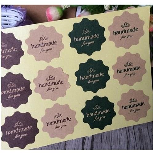 120PCS/Lot Vintage Flower Round Wave Kraft paper'handmade for youseal Sticker for Handmade Products/DIY Gift package label