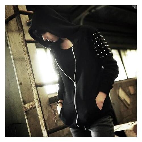 2016 Mens clothing with a hood sweatshirt cardigan beading sweatshirt outerwear punk rivet decoration outerwear singer costumes