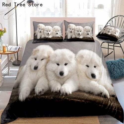 3D Samoyed Dogs Duvet Cover Set White Cut Animal Printed Home Textiles Kids Boys Girls Bedding Sets 2/3pcs Microfiber Comforter