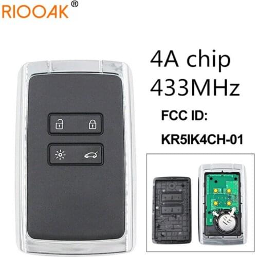 4 Buttons Remote Smart Car Key 433MHz 4A Chip FCC ID: KR5IK4CH-01 for Renault Espace 5 Megane 4 Talisman 2016 2017 2018 2019
