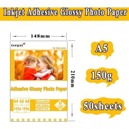 A5 Inkjet Adhesive Glossy Photo Paper 135g 150g White Self- Adhesive Inkjet Printing Paper With Back Glue Sticker DIY Gifts