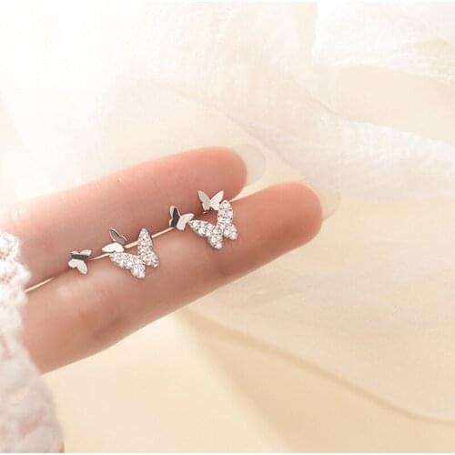 AIFENAO 925 Sterling Silver Simple Zircon Butterfly Stud Earrings for Women Jewelry Trendy Tiny Ear Studs Girl Gift Wholesale