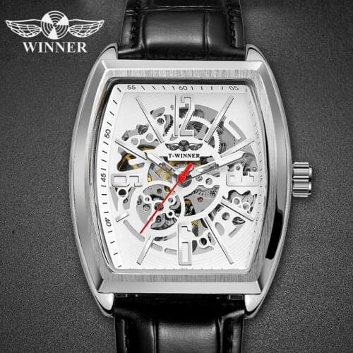 WINNER Brand Trendy Mens Clock New Brand Skeleton Mechanical Watch Men Leather Strap Watch Fashion Casual Relogio Masculino