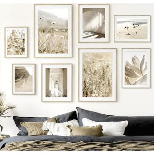 Wheat Flower Grass Plant Beach Beige View Wall Art Canvas Painting Nordic Posters And Prints Wall Pictures For Living Room Decor