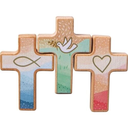 Wood Christian cross 3pcs Faith Hope and Love set Church Easter Christmas Gifts for Child Adult Christian Cross ornaments toys