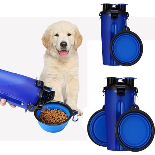 2 In 1 Pet Travel Water Bottle Foldable Dog Feed Bowl Drink Cup Food Container Silicone Outdoor Portable Dog Cat Feeder Bowl
