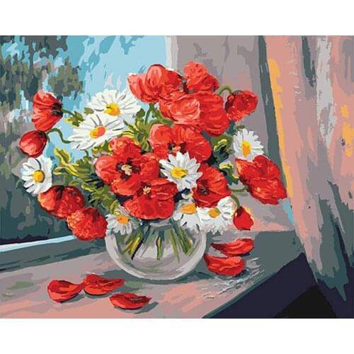Painting By Numbers DIY Dropshipping 40x50cm Red and White Flowers Still life Handmade Gift For Adult Unique Gift Home Decor