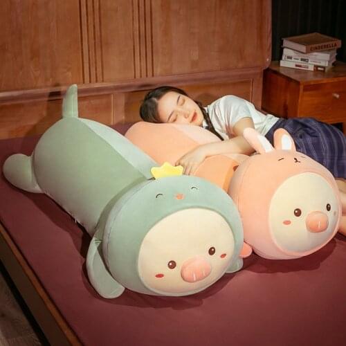 Creative Snot Pig Long Pillow Cute Mutable Dinosaur/Bear/Rabbit/Husky Plush Toy Childrens Doll Send Female Birthday Gift