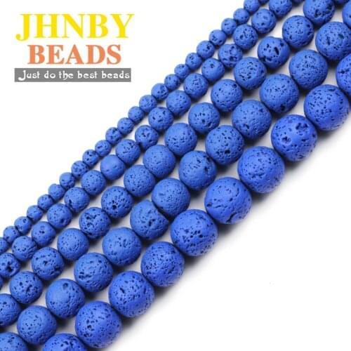 JHNBY Blue Rubber Paint Natural Stone volcanics Lava 4/6/8/10/12MM Spacers Round Loose beads for Jewelry making DIY bracelets
