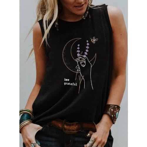 Bee grateful Tank top Funny moon and bee trendy tankTee bee kindness summer Sleevele shirts women fashion casual vintage tops