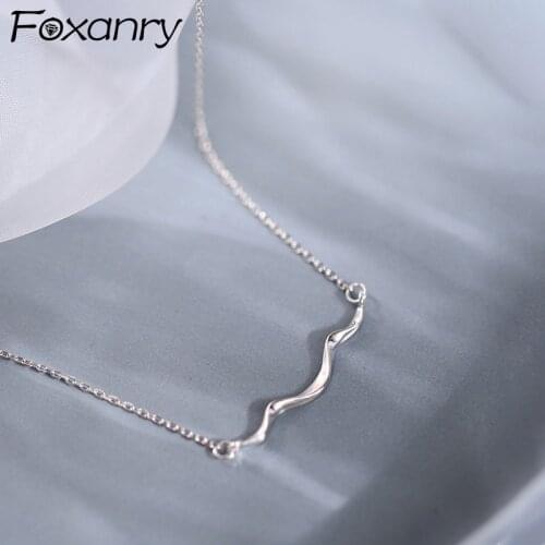 Foxanry Minimalist 925 Sterling Silver Clavicle Chain Necklace for Women Trend Elegant Wavy Line Party Jewelry Gifts Wholesale