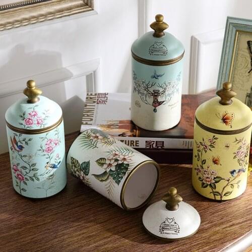 American Ceramic Storage Tank Pastoral Bird Printing Utensil Multifunction Kitchen Tea Coffee Sugar Household Saving Tank