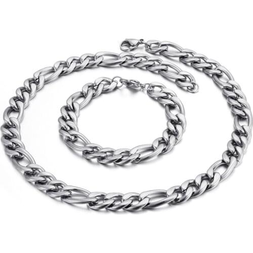 Punk Mens jewelry set high polished Stainless Steel NK Link curb chain Necklace & Bracelet set 7mm/9mm