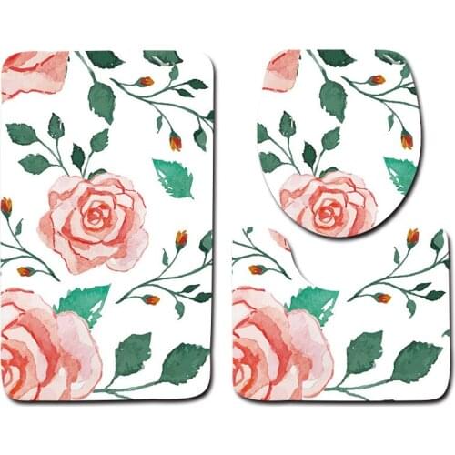 3pcs Bath Mat Set Microfiber Non Slip Bathroom Mat Hand painted flowers Bathroom Rug Set