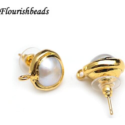 Wholesale 50pc Anti-Fade Gold Plating Natural White Pearl Beads Dangle Earrings Parts Jewelry Hook Clasps Jewelry Findings