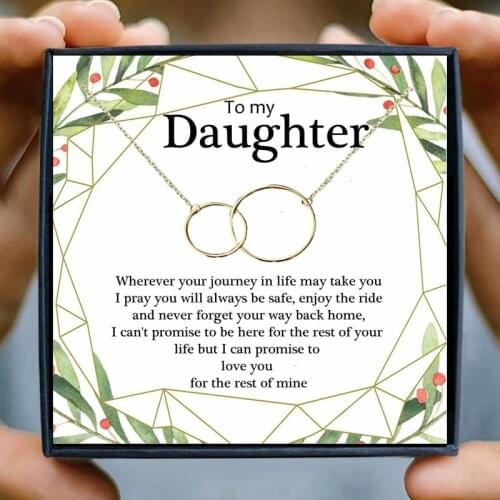 Necklace for Daughter Friendship Chain Necklaces for Women Jewelry Double Circle Necklace Gift Mom Dad Birthday Christmas Gifts