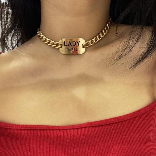 Punk Necklace Big Metal Geometric Square Chokers Necklaces for Women Vintage Letter Choker Necklace Gold Chain Necklace Colliers