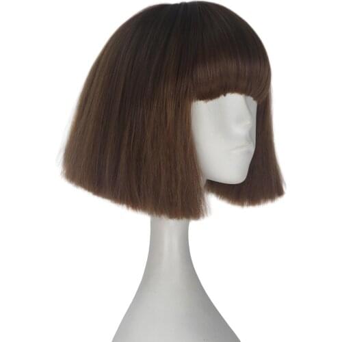 Fran Bow Cosplay Wigs Synthetic Short Brown Straight Bob Hair with Bangs Heat Resistant Wig for Girl Game Halloween Cosplay Wi