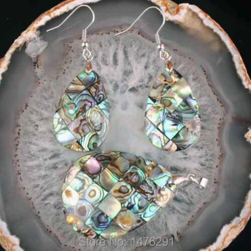Abalone Mope Shell Bead Drop Pendant & Earring 1 SET
