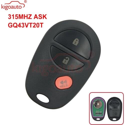 Kigoauto GQ43VT20T for Toyota Tacoma 2006 2007 2008 2009 Remote key fob 3 button 315Mhz