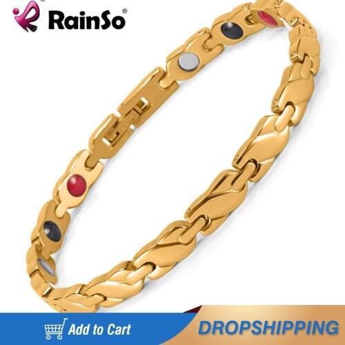 Rainso Womens Stainless Steel Bracelet Gold Magnetic Bracelet Jewelry Pulceras for Women Germanium Bangle OSB-1550G