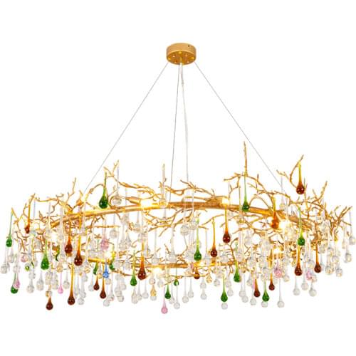 Phube Lighting Round Shape Ring Branches Chandeliers Modern Crystal Chandelier Light Lighting included lampshade