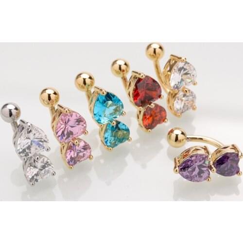 Fashion Love Heart Shape Zircon Copper Belly Dance Navel Piercing Belly Button Rings Belly Piercing Body Jewelry Woman