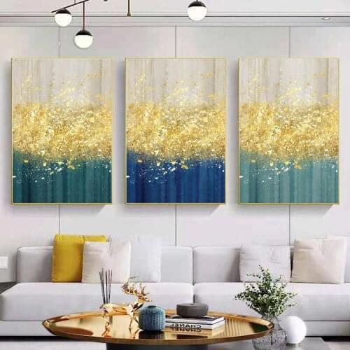 Nordic Abstract Color Gold Blue Oil Painting on Canvas Wall Art Posters Prints Wall Pictures for Living Room Home Cuadros Decor