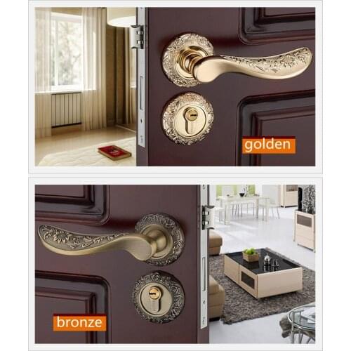 Modern fashion creative gold interior solid wooden door lock antique bronze solid Carving mechanical mute bedroom door lock