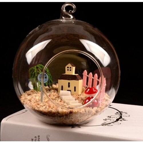 Free Shipping 8pcs/pack Diameter=10cm Hanging Glass Terrarium Vase Home Decoration Flat Bottom Globe Wedding Friend Favor Gift