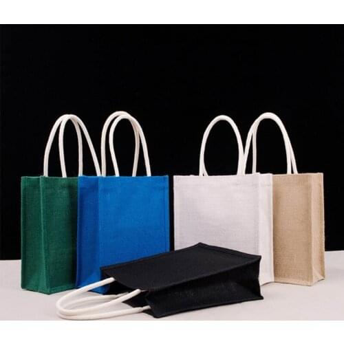 Women Jute Burlap Tote Bag Large Reusable Grocery Bags with Handles Shopping