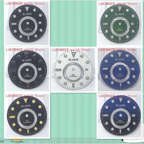 BLIGER/31.5mm/ sterile WATCH DIAL Parts fit for NH35 NH35A NH36 7S26 Automatic Movement Blue Luminous dial marks