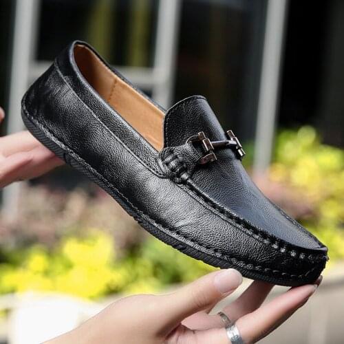 Genuine Leather Men Casual Shoes Luxury Brand 2021 Mens Loafers Moccasins Breathable Slip on Black Driving Shoes