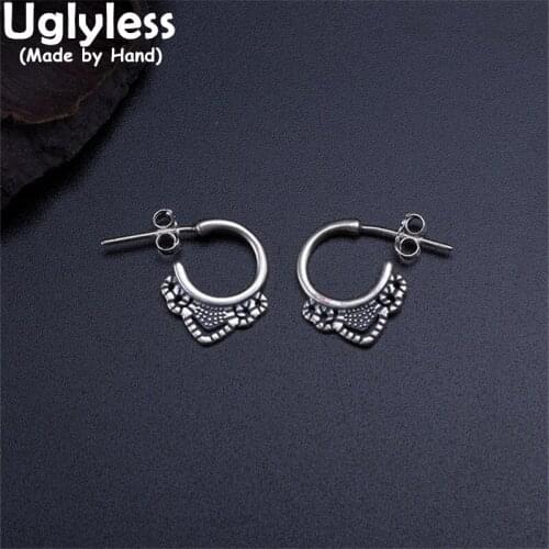 Uglyless Crown Design Thai Silver Studs Earrings Women Vintage Ethnic 925 Silver Earrings Exotic Eastern Beauty Brincos Bijoux