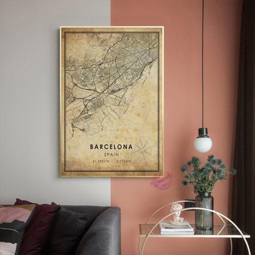 Barcelona Vintage Map Poster Print Spain City Road Map Canvas Art Painting Wall Picture Unframed For Living Room Home Decor