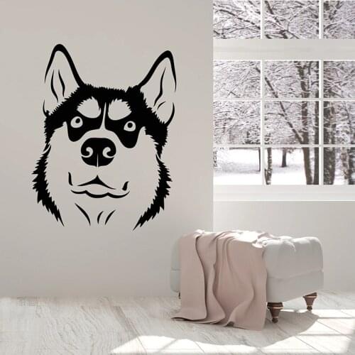 Funny Dog Wall Decal Head Husky Pets House Animal Art Door Window Vinyl Stickers Kids Bedroom Living Room Home Decor Mural Q969