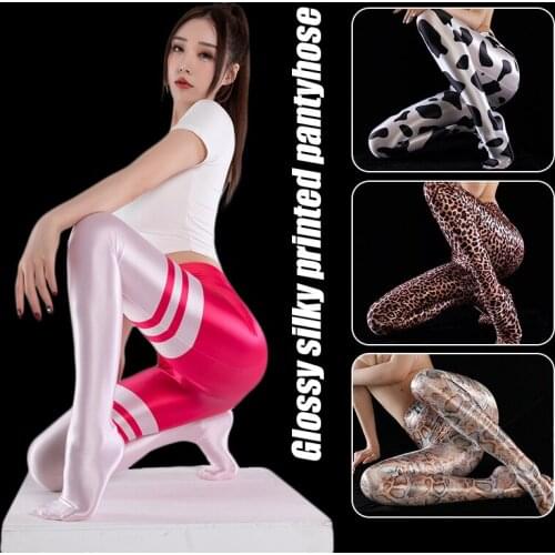 Women Shiny Glossy Pantyhose Striped Leopard Opaque Sexy Stockings Super Elastic Tights Dance Sports Yoga Pantyhose