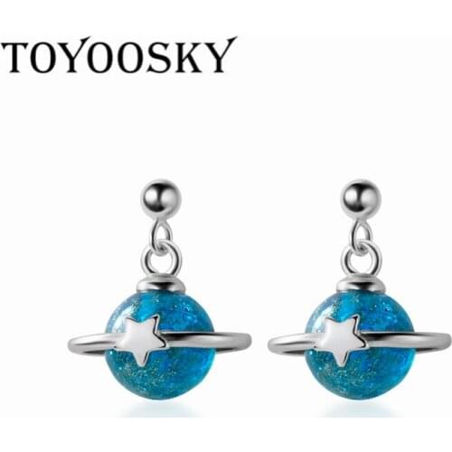 S925 Stamp Silver Women Fashion Blue Planet Small Stud Earrings Ear Studs Girl Gift Contracted Dropshipping Jewelry