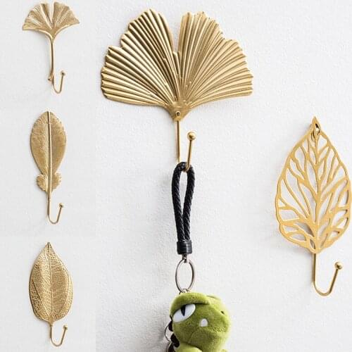Golden Metal Leaf Shape Hook Door Wall Wardrobe Clothes Bag Scarf Hanger Keys Creative Mini Hook Hanging Single Coat Hook Decor