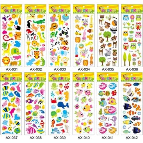 10Pcs Stickers Scrapbooking Stationery Kawaii 3D Sea Fish Bubble Sticker Notebook School Supplies Random