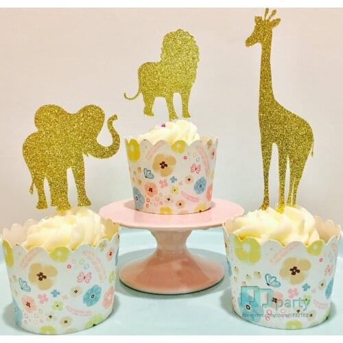 12pcs Safari glitter Giraffe elephant lion cupcake toppers, Animal cupcake toppers, Zoo cupcake toppers