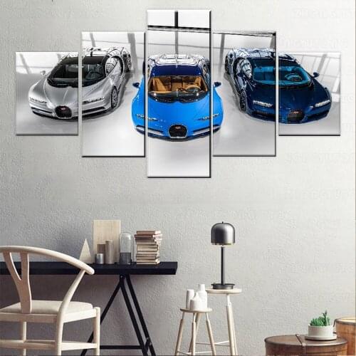 5 Panel Bugatti Chiron Supercar Picture Modern Office On The Wall Decorative Artwork Canvas Painting HD Printing Type Style