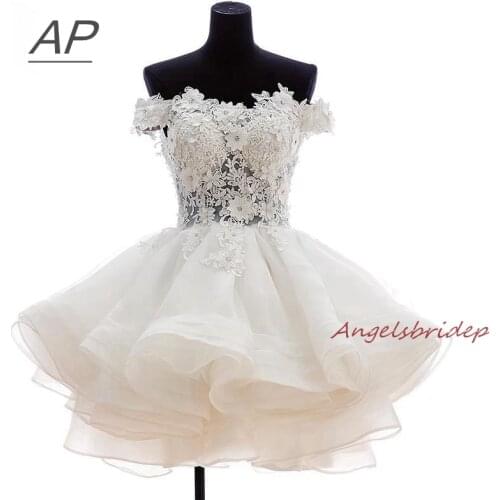 ANGELSBRIDEP Short Prom Dresses 2021 Vestido De Festa Fashional Off-Shoulder Applique Organza Special Occasion Party Ds